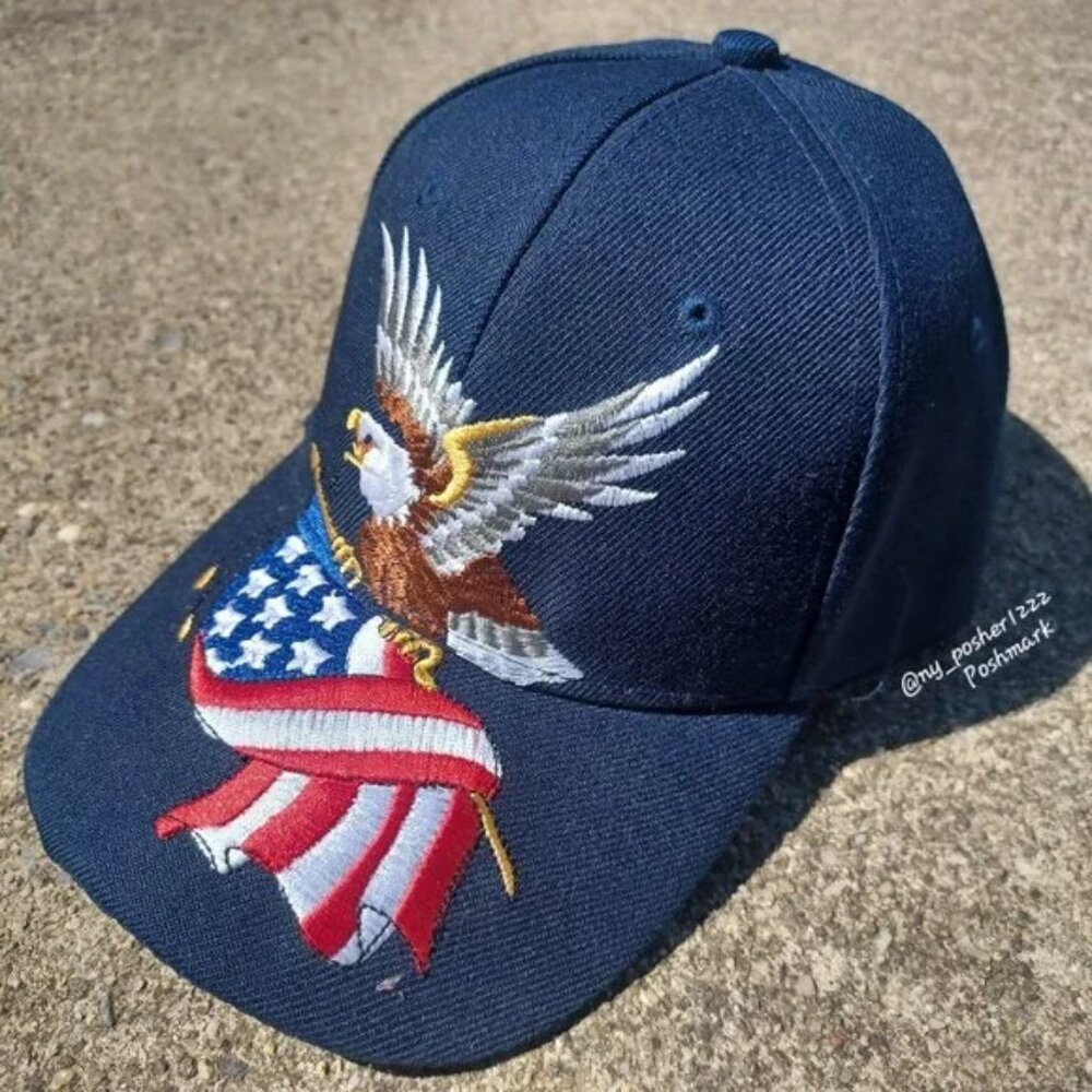 ๐ Patriotic Eagle Clutching American Flag Baseball Cap Blue